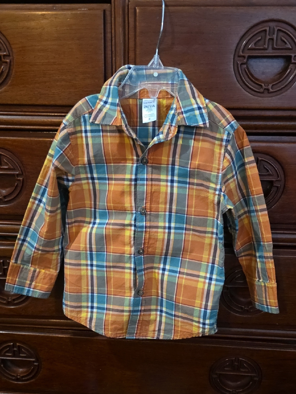 Carter's Plaid Button-Down Shirt in Brown & Blue, 2t